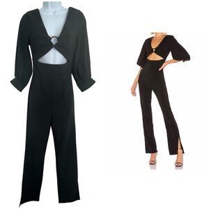 Camila Coelho Black Cutout Jumpsuit Sz XS Split Bell Party Dressy 3/4 Sleeve